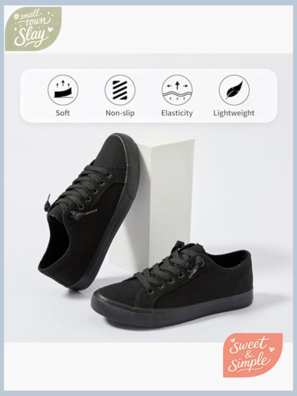 Canvas Slip On Sneakers Non Slip Breathable Casual Low Top Lace Up Walking Shoes - Picture 5 of 7